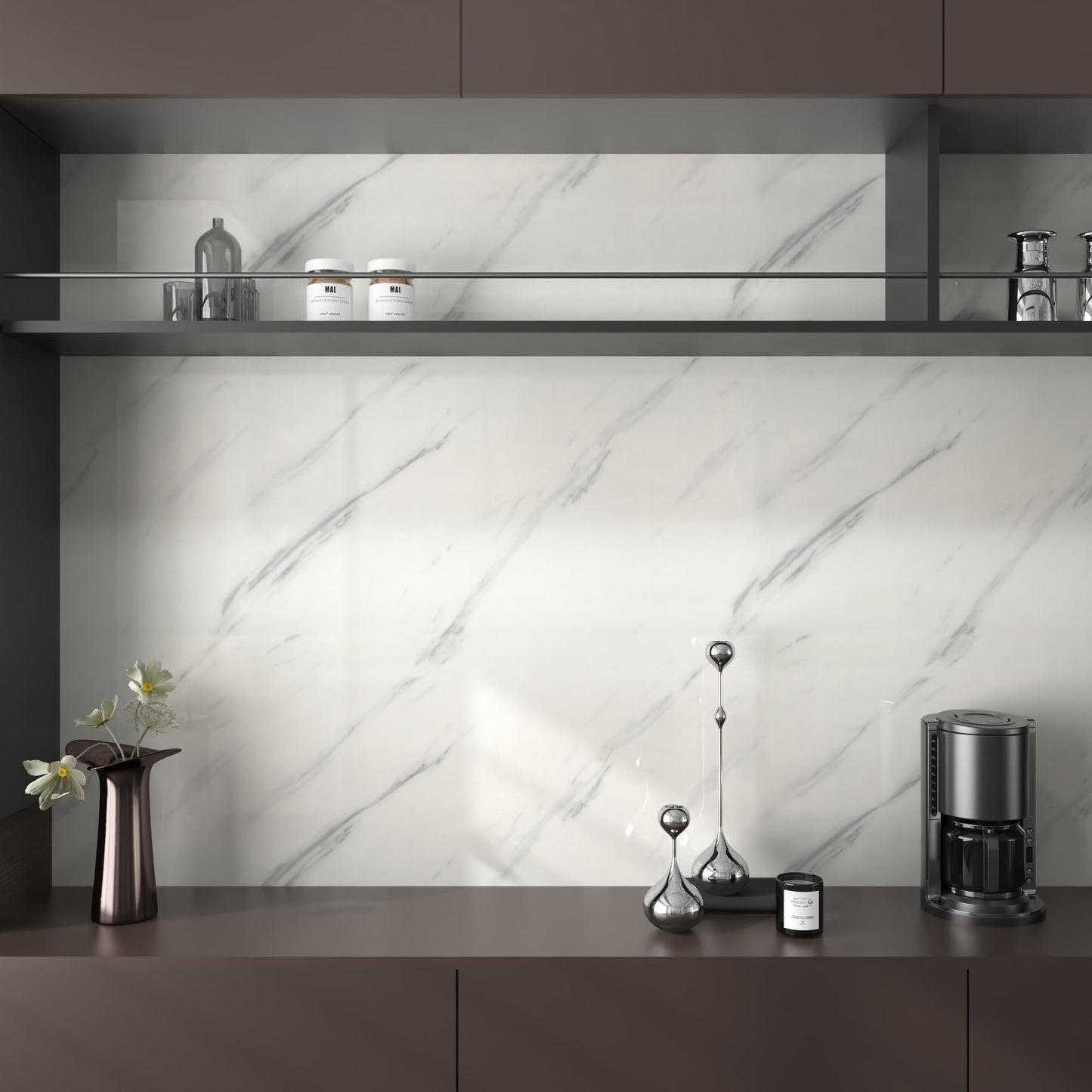 JSEVEM 24"×197" Extra Thick White Grey Wallpaper Peel and Stick Removable White Gray Marble Contact Paper Vinyl Wrap Faux Glossy Textured Granite Wall Sticker Decor for Bedroom Bathroom Kitchen Island