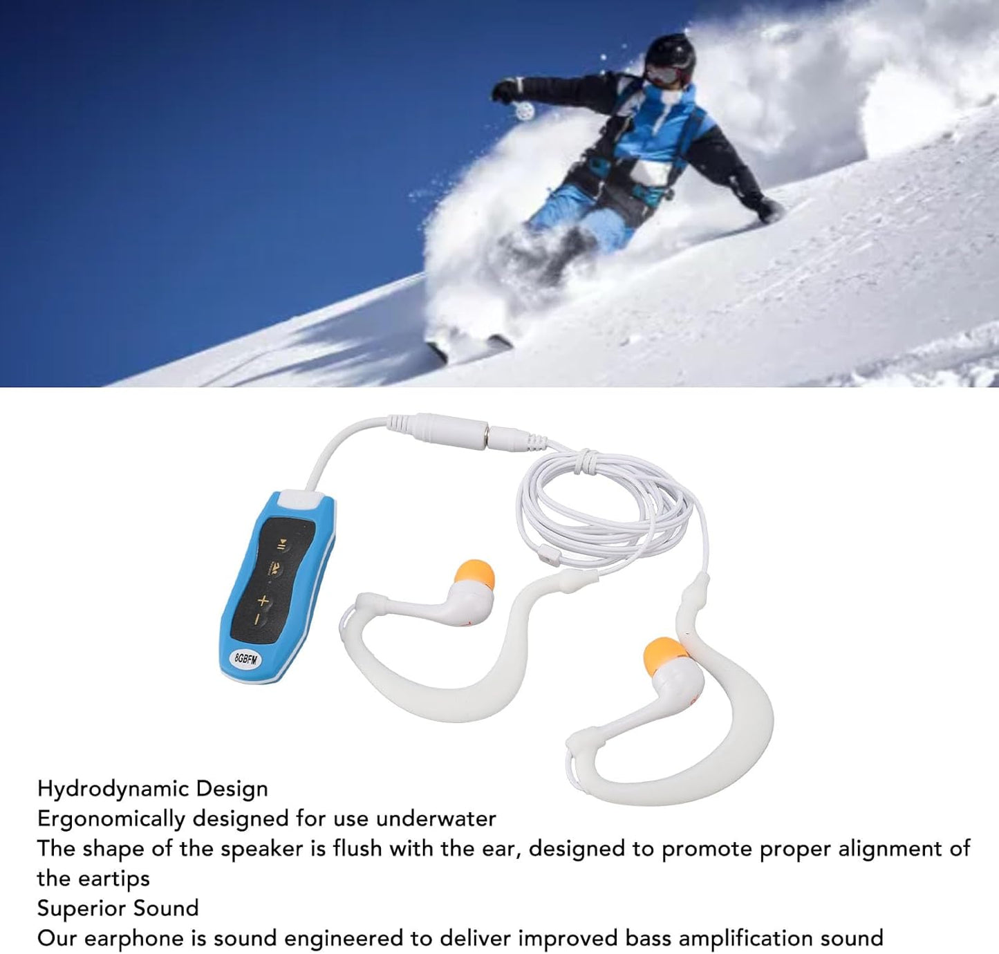 Yunir Swimming MP3 IPX8 8G Swimming Headset Swimming Player, Memory Rubber Coated, USB Player with Earphone, for Diving
