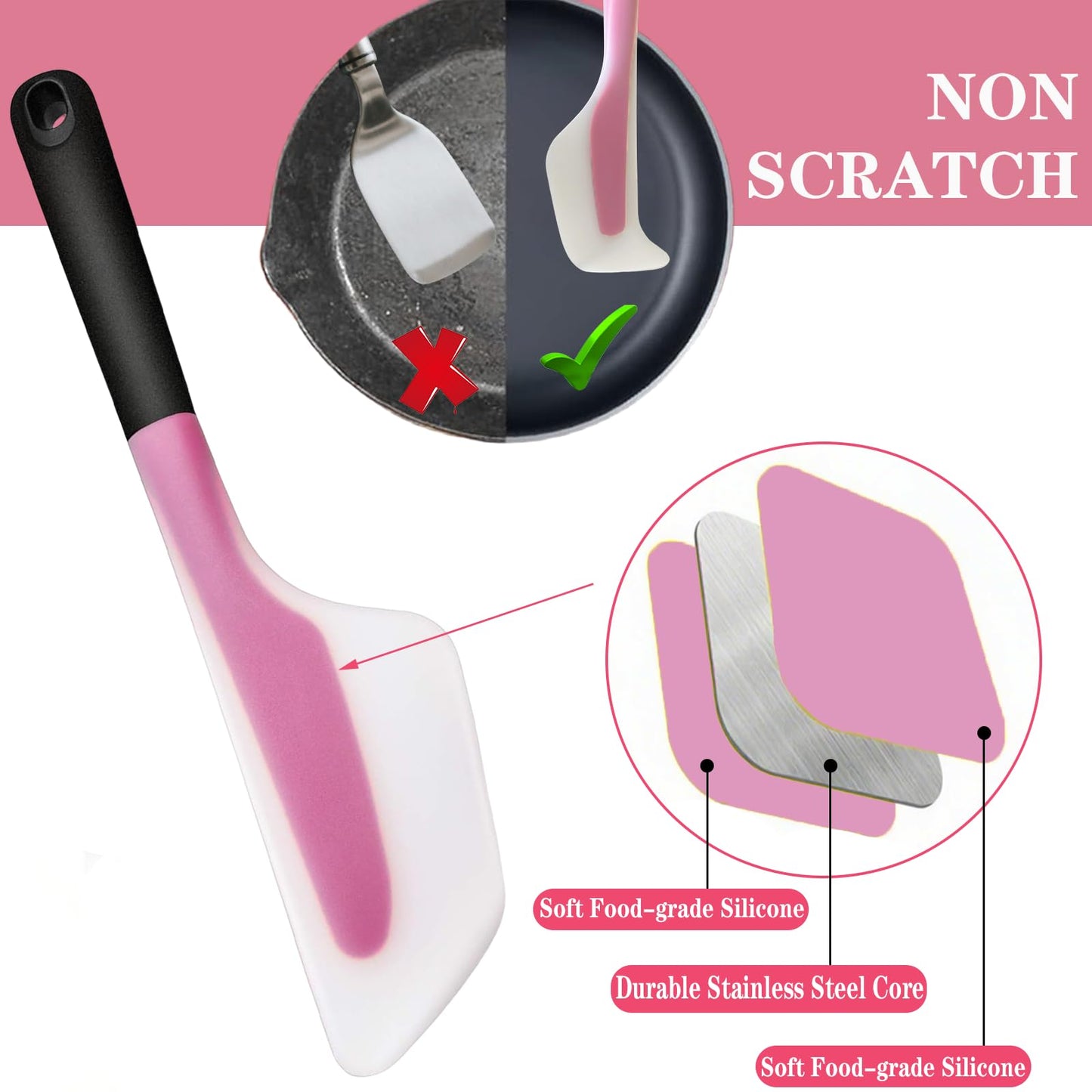 Bigwinyep Omelette Spatula, Silicone Spatula Flip and Fold Omelette Turner for Kitchen Omelet Pancake Crepes,Pink