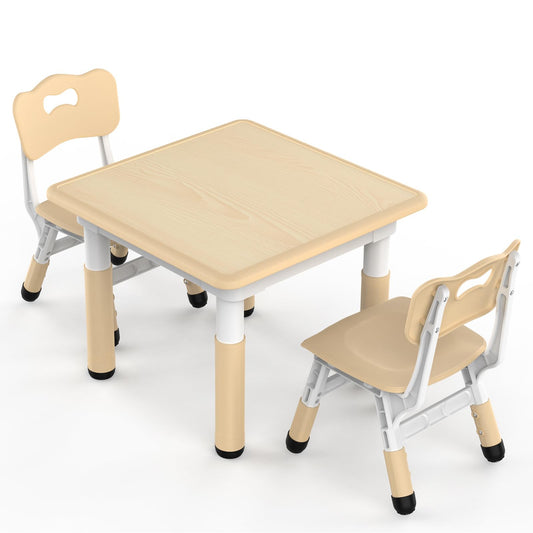 HLPB Kids Table and 2 Chairs Set, Adjustable Height, Graffiti Desktop, Non-Slip Legs, 23.6''L x 23.6''W Toddler Multi-Activity Table for Ages 2-8, Max 300lbs, for Daycare, Classroom, Home
