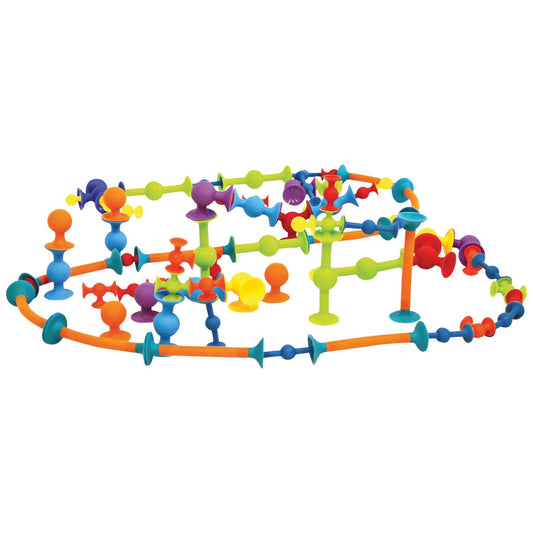 Fat Brain Toys Squigz 75 Piece Set - Suction Cup Set With Storage Bag, BPA Free Silicone Sensory Wall Toys, Stem Building Toys, Kids Travel
