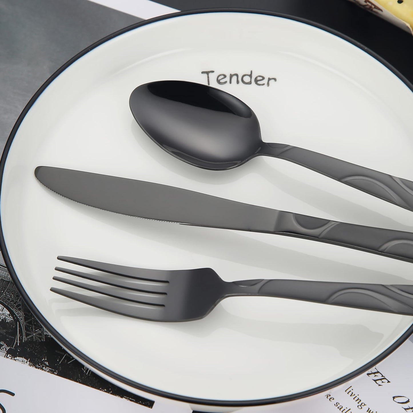 FONGDANLAITE Black Silverware Set, 30 Pieces Stainless Steel Flatware Utensils, Cutlery Set Service for 6 Including Fork Spoon and Knife, Dishwasher Safe