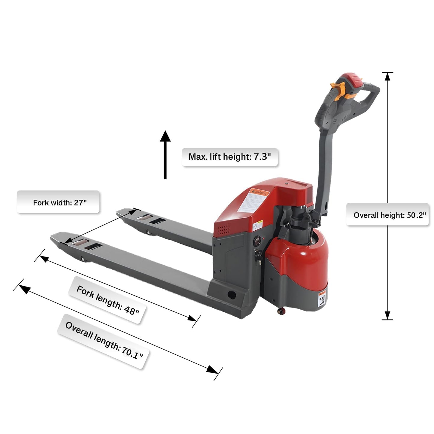 Tory Carrier Electric Pallet Jack Truck Powered Wakie Trucks 4400 Lb. Capacity 48 x 27 Forks Long Battery Life, Multifunctional Handle, Used for Handling & Storage & Lifting
