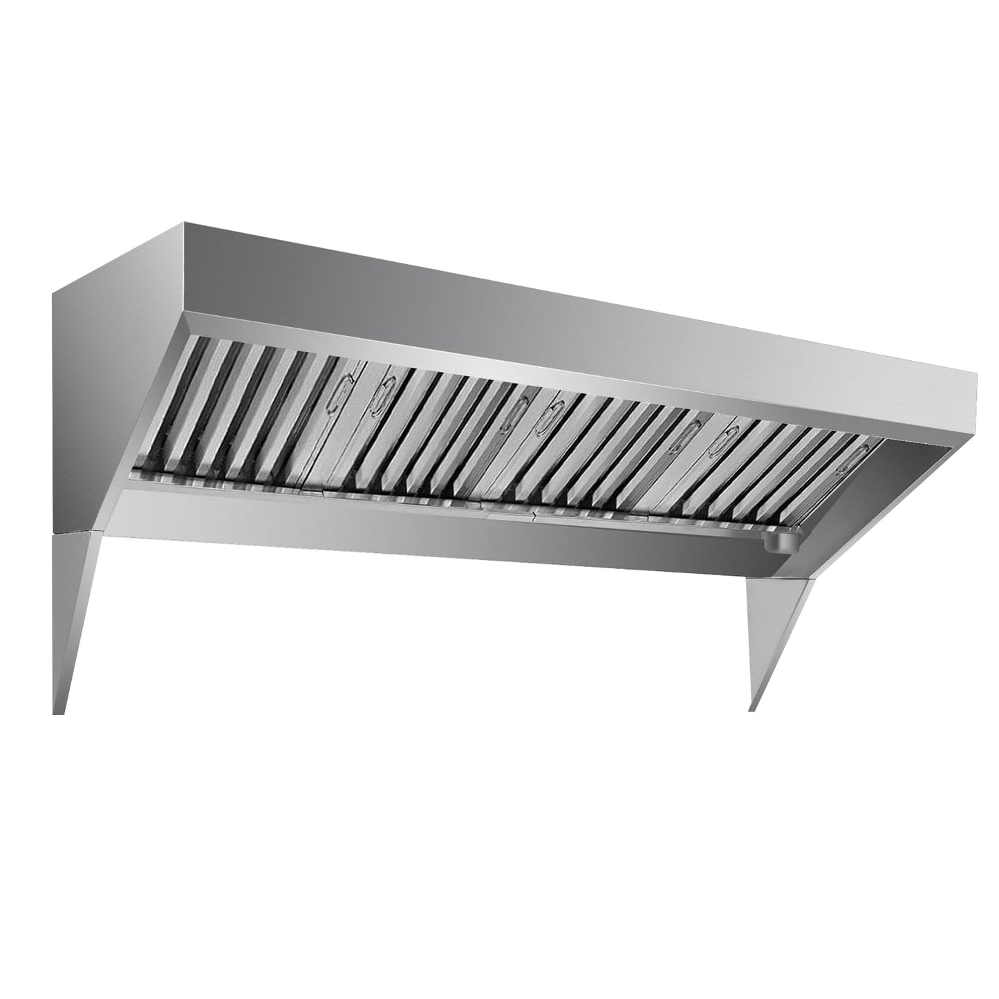 8FT Commercial Exhaust Hood with 4 Detachable U-shaped Grid Oil Filter Mesh, Rust-Resistant, 201 Stainless Steel Concession Trailer Food Truck Exhaust Vent Hood, for Restaurant Kitchen