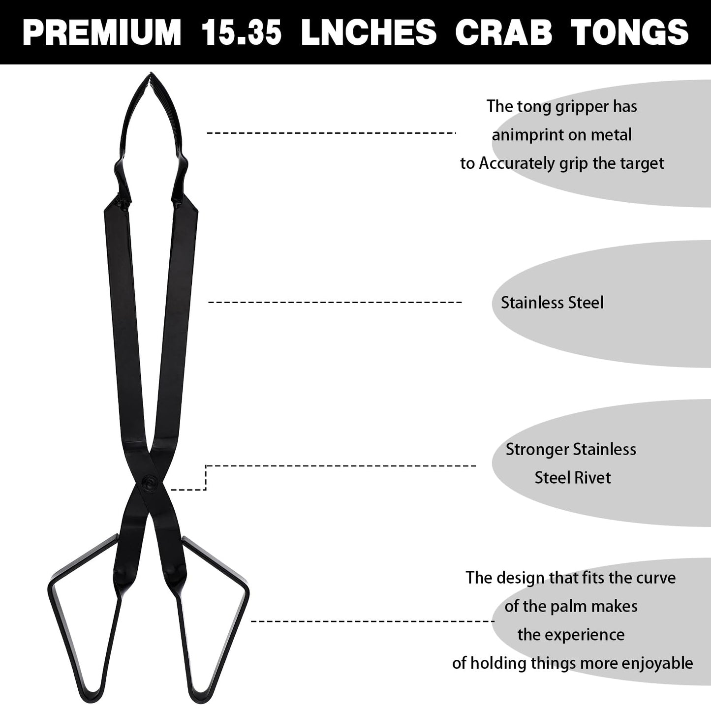 Lanties 2 Pcs Crab Tongs for Live Crabs, 15.24" Heavy Duty Crab Grab Claws for Seafood Handling, Ideal for Crabbing & Seafood Processing, Keeps Your Fingers Safe and out of Harm's Way, Black
