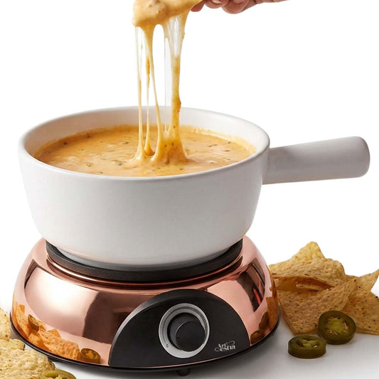 Artestia Electric Dip Warmer & Fondue Pot with Adjustable Temperature – Multi-Purpose Cheese Dip, Queso, Nacho Cheese Sauce, Gravy, Broth Fondue & Hot Fudge Warmer for Parties, White