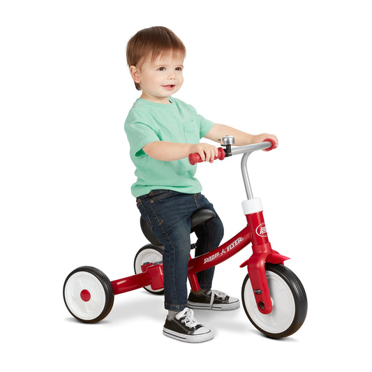 Radio Flyer Triple Play Trike, For Ages 1-3, 3-in-1 Ride-On, Tricycle or Balance Bike, Tool-Free Transformation, Adjustable Padded Seat, Pedal Storage, Ringing Bell, Steel Frame, Tricycle for Toddlers