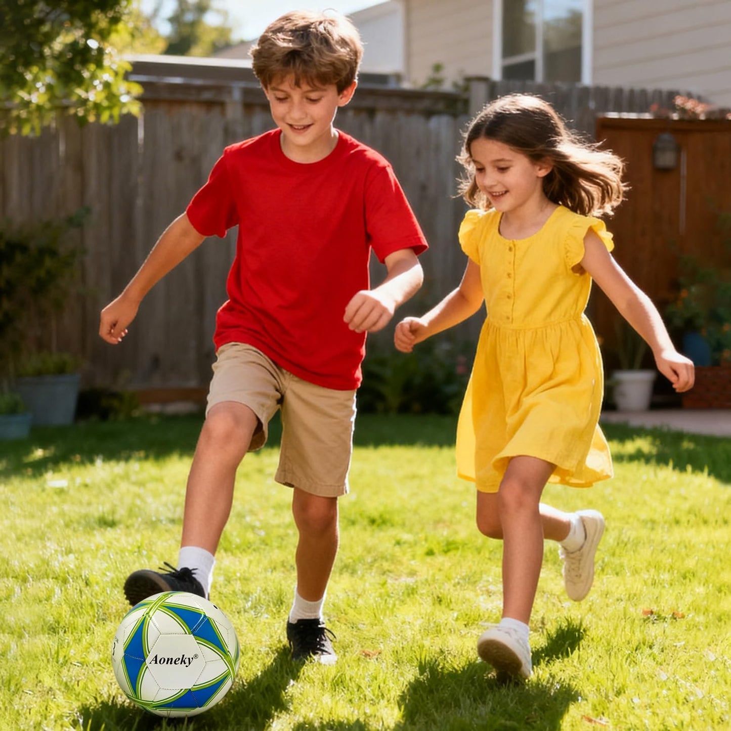 Aoneky Size 3 Soccer Ball for Kids with Pump - Eco-Friendly & Durable PVC Leather, Holds Air Well for Ages 5-8, Perfect for Outdoor Games & Recreational Play