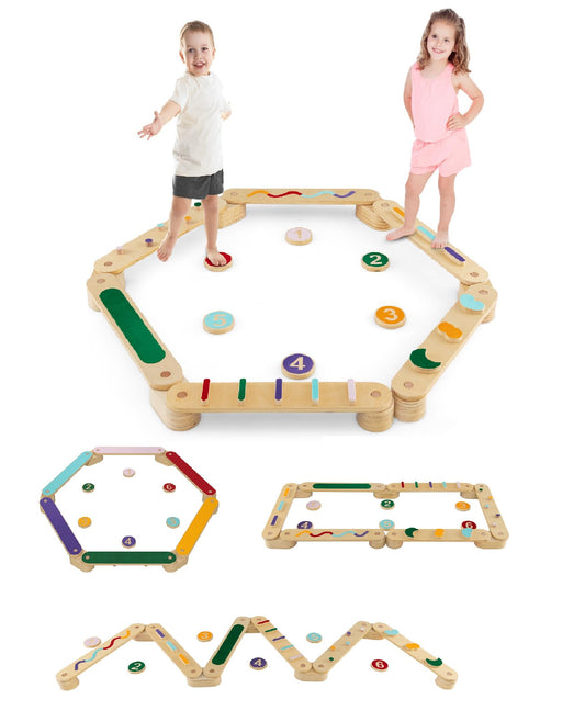 INFANS Wooden Balance Beam Stepping Stones for Kids, Double-Sided Montessori 12 Piece Obstacle Felt Course Gymnastics Toy Furniture for Toddler Indoor Outdoor, Build Coordination Gross Motor Skills