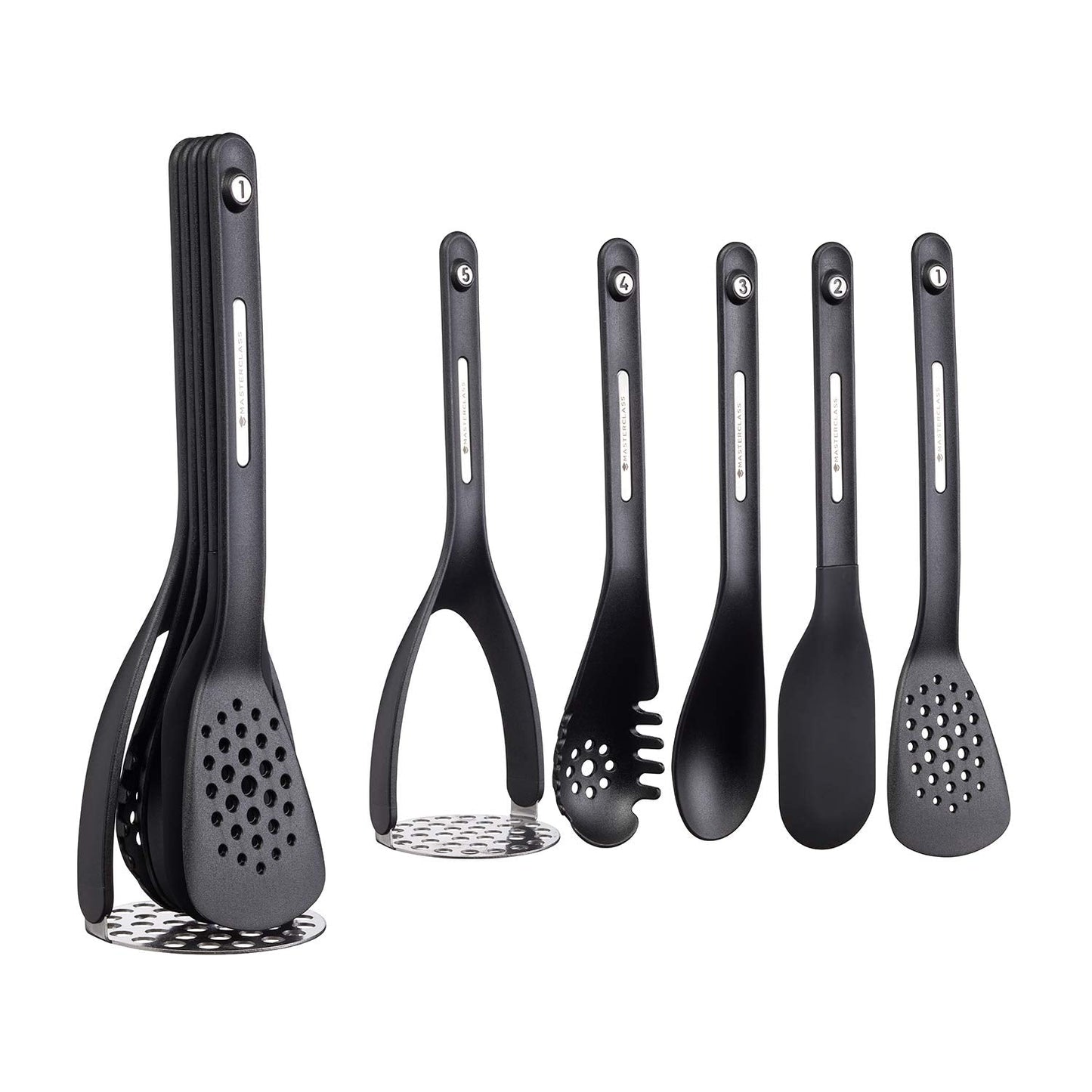 KitchenCraft MasterClass Smart Space Nesting Magnetic Kitchen Utensil Set, Silicone, Black, 9 x 9 x 30 cm, Pack of 5