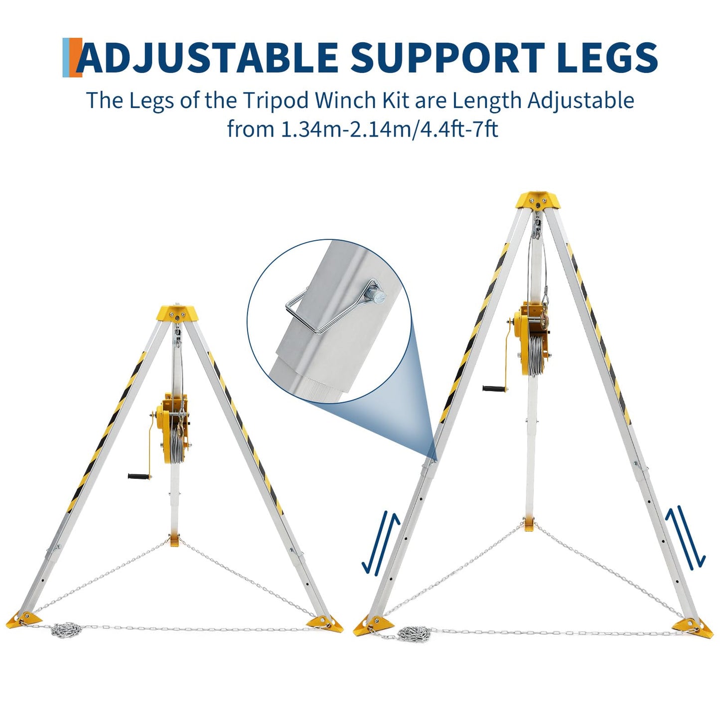 EliteEdge Confined Space Rescue Tripod Kit with 1200 lbs Winch, 7 ft Legs, 98 ft Cable, Steel Construction, 33 ft Fall Protection and Storage Bag for Traditional Confined Spaces Safety