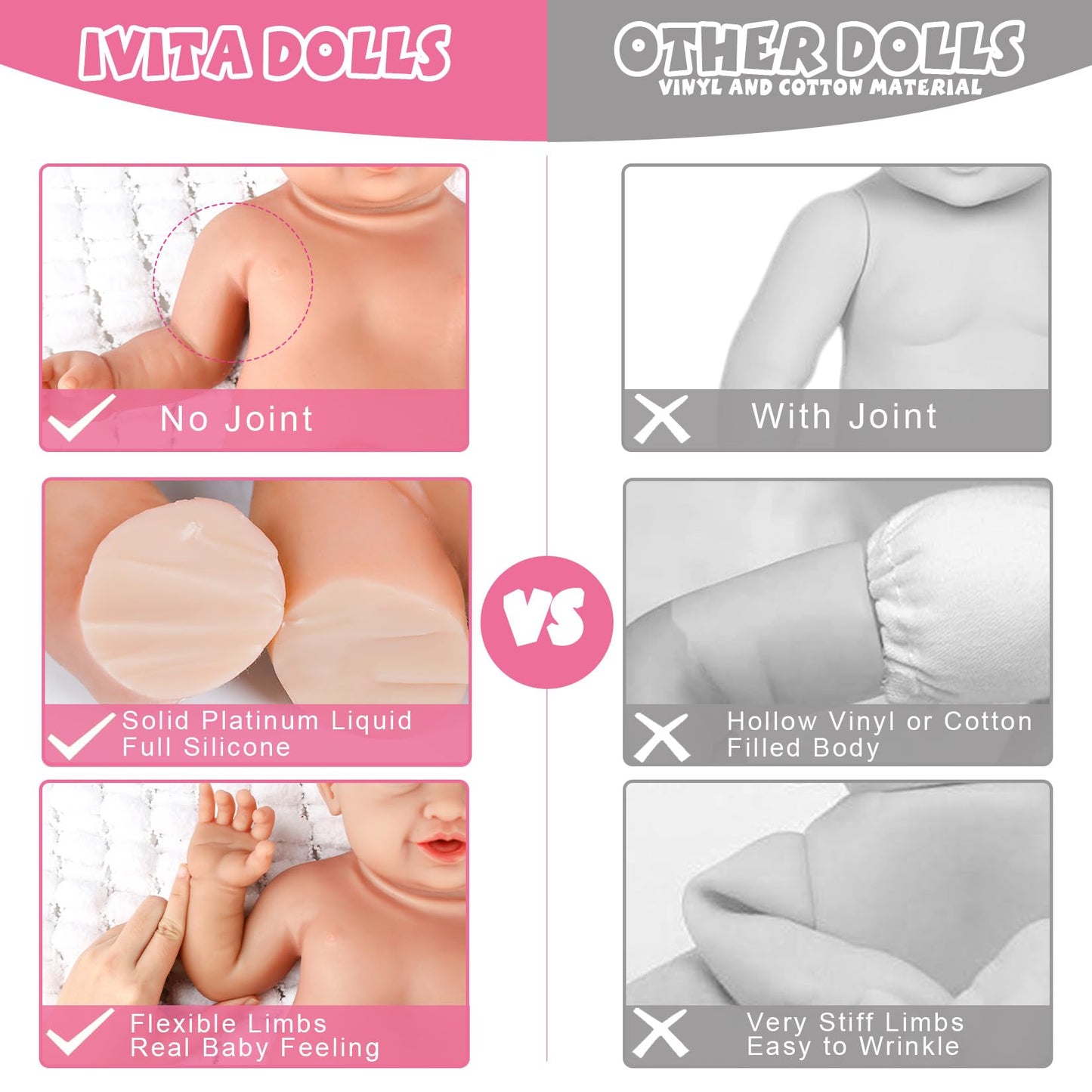 IVITA 16 inch Silicone Baby Dolls Girl Weighted 4.95 lb,[NOT Vinyl],Silicone Full Body Reborn Lifelike Realistic Real Life Newborn Soft Babies with Feeding Kit & Gift Box for Kids Age 3+
