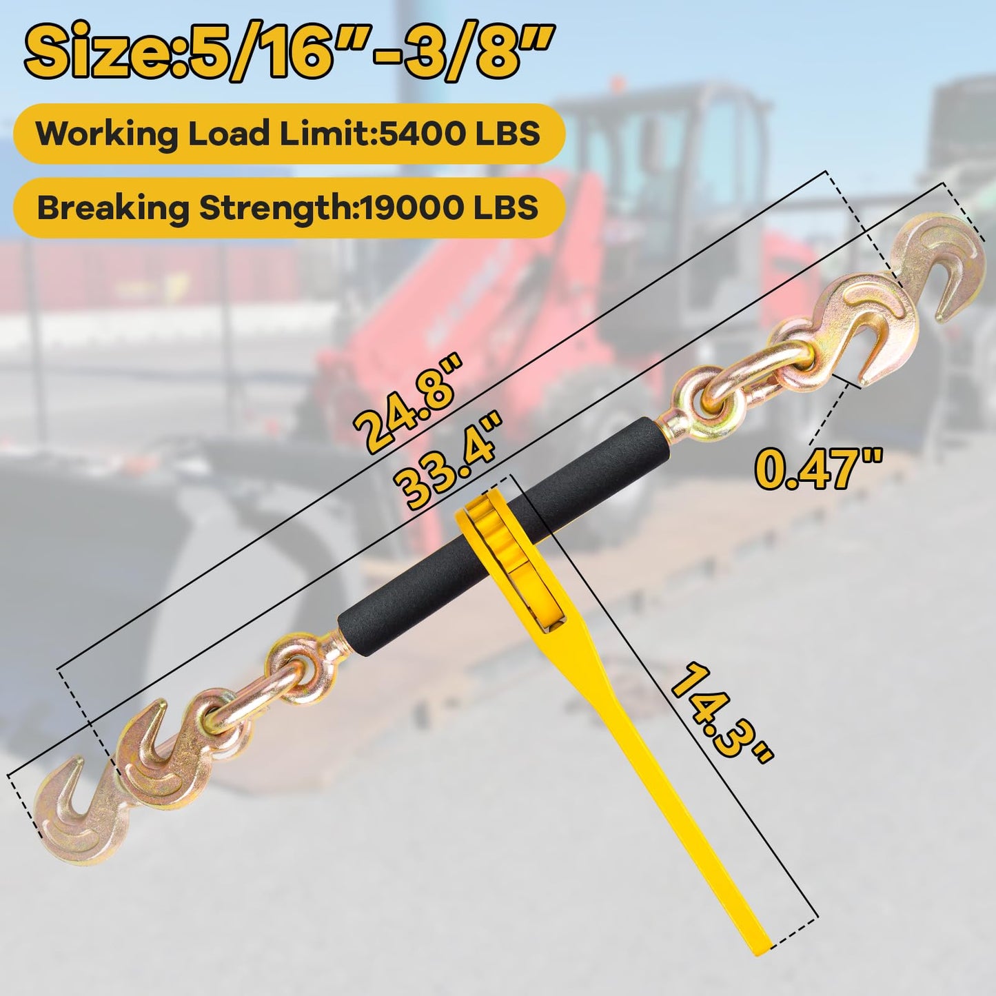 Lechansen 5/16"-3/8" Chain Binders Kit 4 Set, G80 Ratchet Load Binder 5/16 to 3/8 with G80 Transport Chain 5/16 Inch × 20 Feet, G80 Clevis Grab Hook, 5,400lbs Working Load Tie Down Kit for Towing