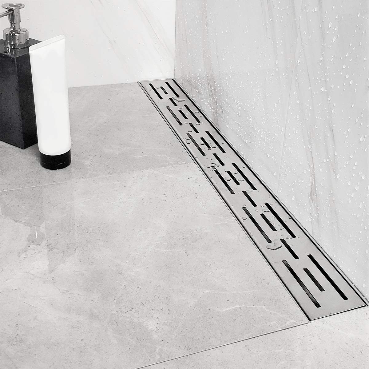 Neodrain 48 Inch Rectangular Linear Shower Drain with Brick Pattern Grate, Brushed 304 Stainless Steel Bathroom Floor Drain,Shower Linear Drain &Leveling Feet, Hair Strainer, CUPC Certified
