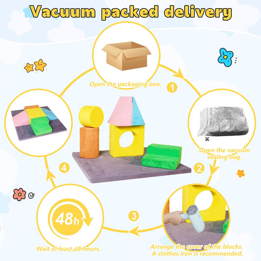 HAHASOLE 7-Piece Foam Climbing Blocks for Toddlers, Toddler Climbing Toys Indoor, Climb and Crawl Soft Foam Play Set with 47x47, 1.5" Thick Baby Play Mat for Floor, Removable & Machine-Washable Cover