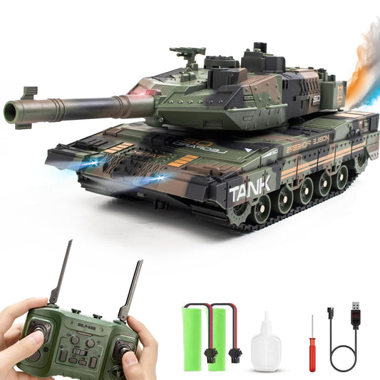 Hitish RC Tank that Shoots for Kids - 2.4Ghz Remote Control Army Tank Toys with Auto Demo Sound Light Smoke - 13 Channel Military Vehicles Model Gift for Adults Boys Age 6-8 9-12, Army Green