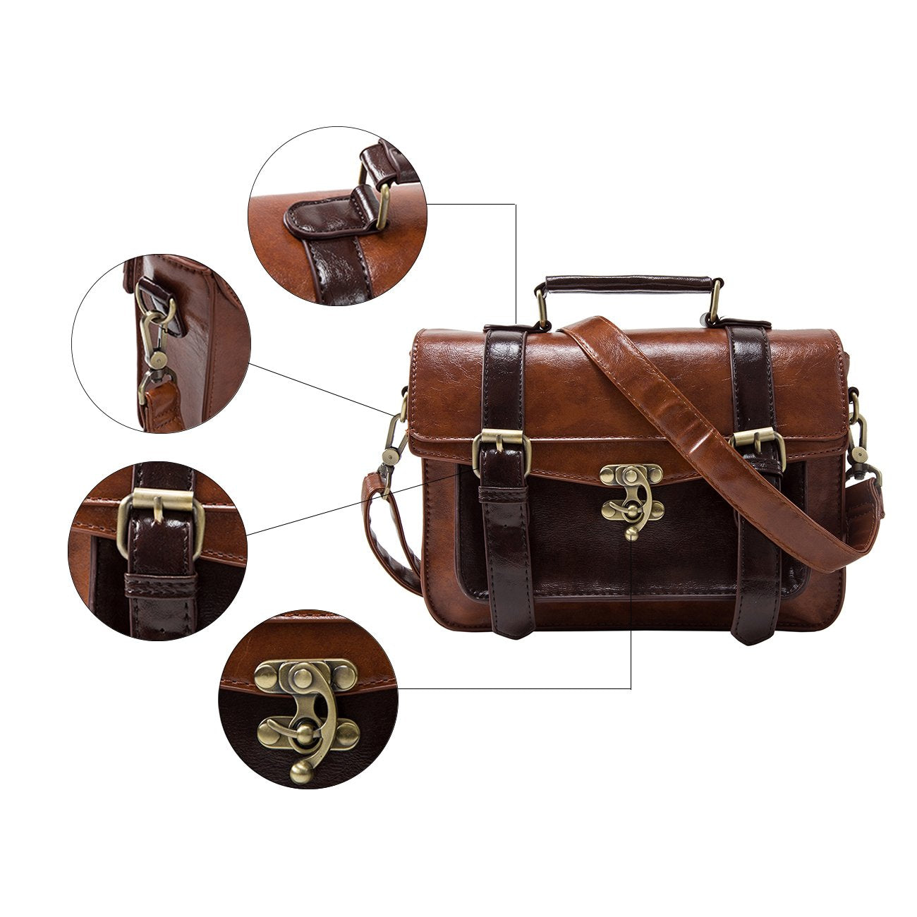 ECOSUSI Women PU Leather Satchel Purse Vintage Small Crossbody Messenger Bag Work Cross-body Bag, Coffee
