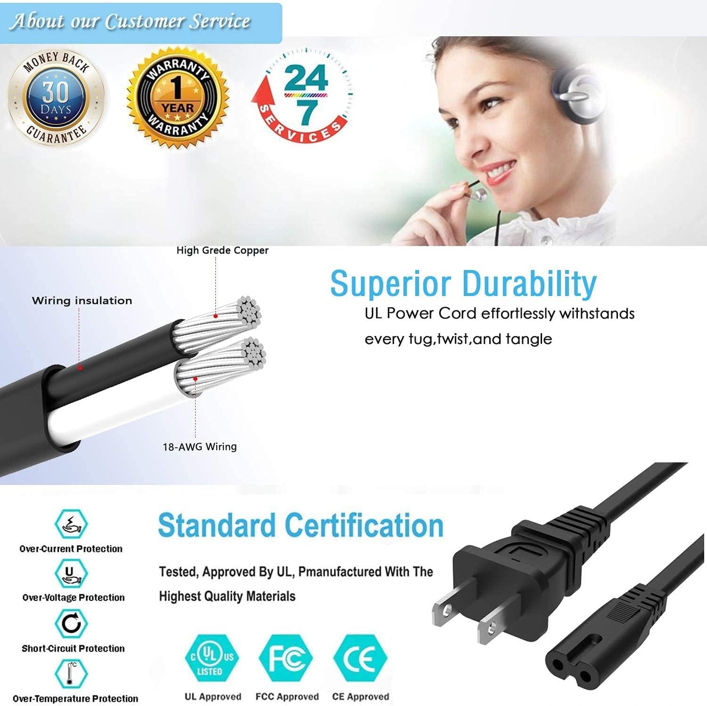 BestCH CDN-450 CD/MP3 AC Power Cable Cord for Numark DJ/Pro Audio Dual Deck Player