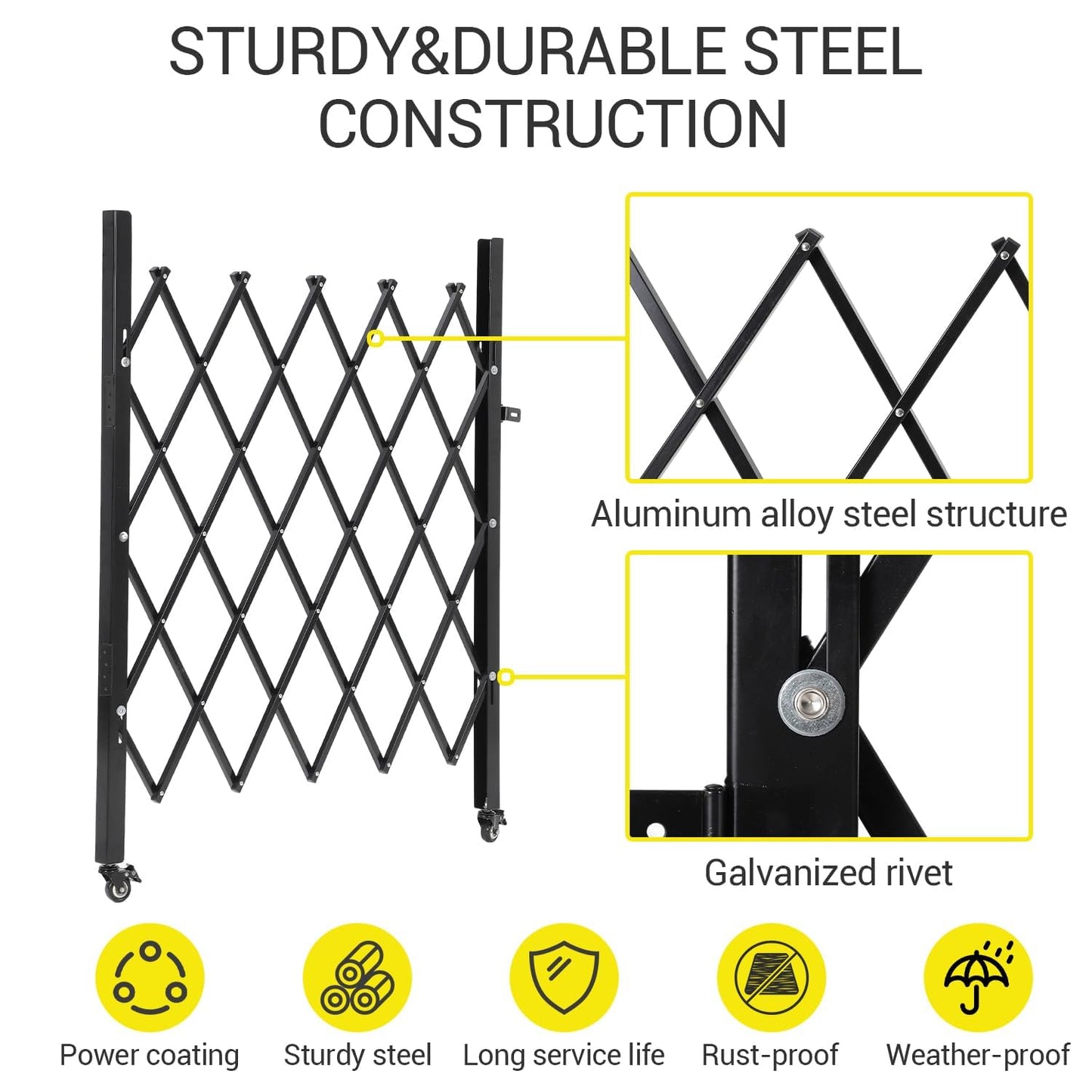 Heavy Duty Expandable Scissor Gate with Easy Lock for Garage & Garden Security