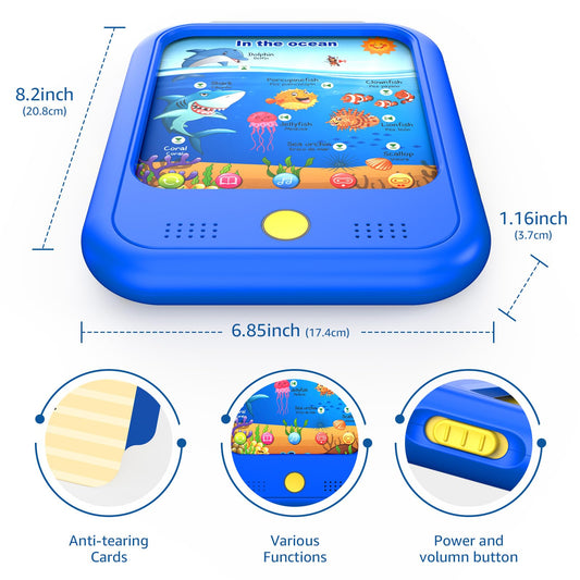 Qiaojoy Kids Learning Tablet Educational Learning Pad for Toddlers 2-5 to Learn Alphabets, Numbers, Foods, Time, Music, Talking Cards for Toddlers，Learning Educational Toy Kids Gifts