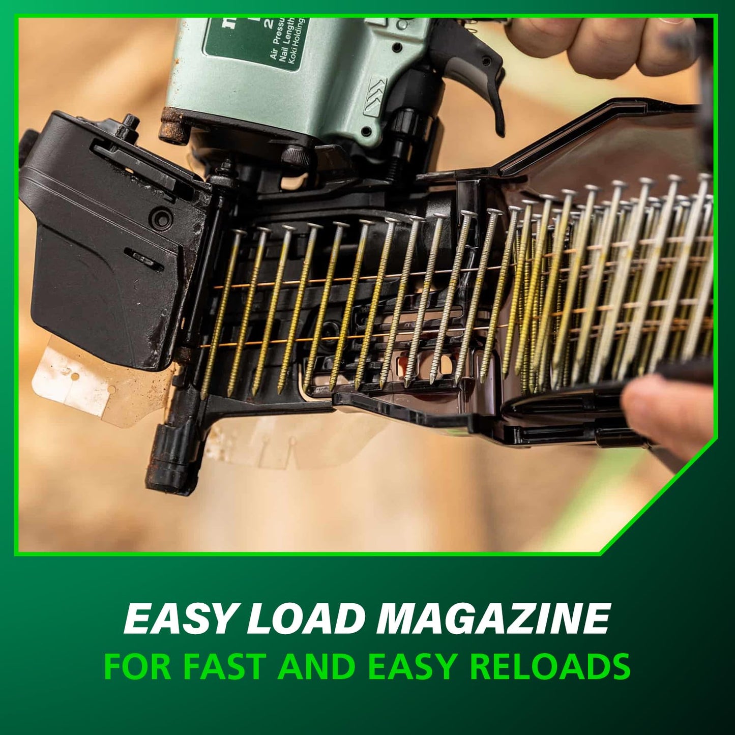 Metabo HPT Coil Siding Nailer, Pro-preferred Pneumatic Power Nailers in Siding Tools, For Sheathing, Decking & Fencing, 15° Plastic Collated Nails and 16° Wire Coil Nails, NV65AH2