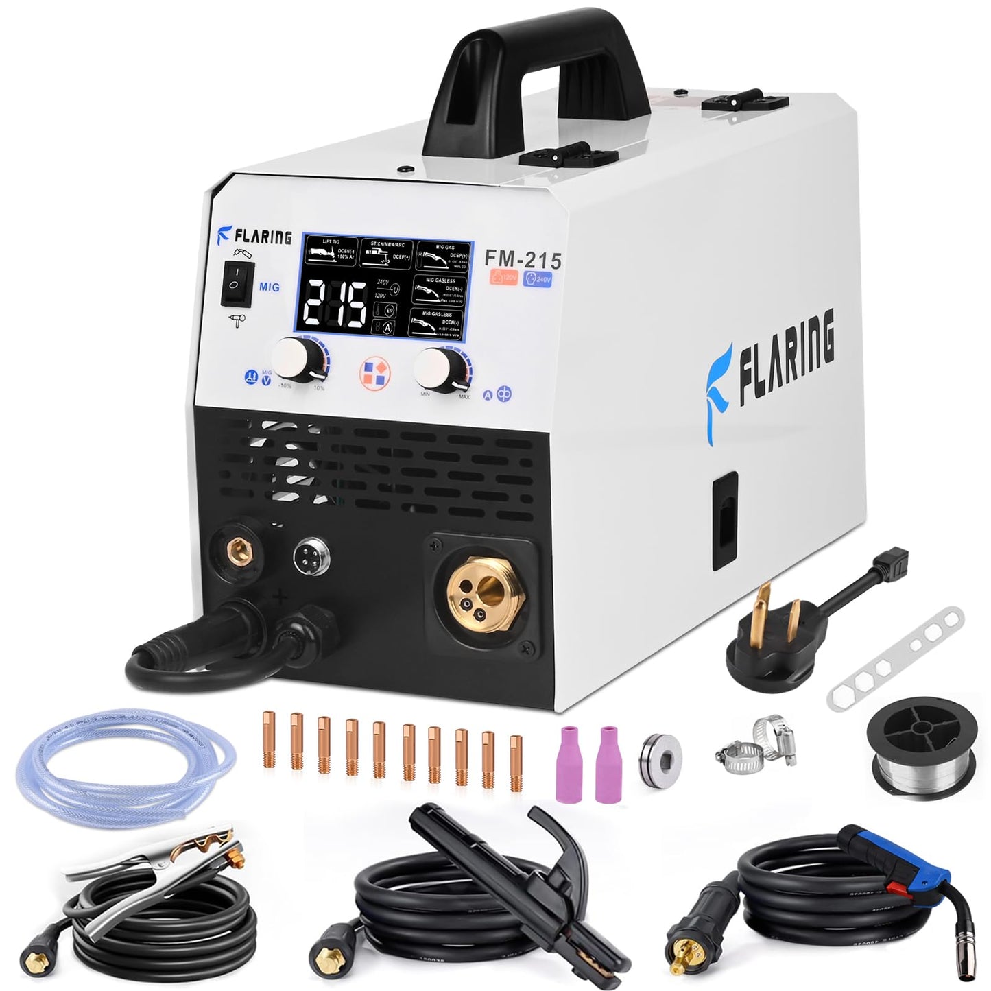 FLARING Plasma Cutter,65 Amp Plasma Cutter Machine 120V 240V 4/5" (20mm) Max Cutting 1/2" (12.7mm) Clean Cut with FLARING MIG Welder 215amp 6 IN 1 Welder Machine 120V/240V 2lbs/11lbs Wire Compatible