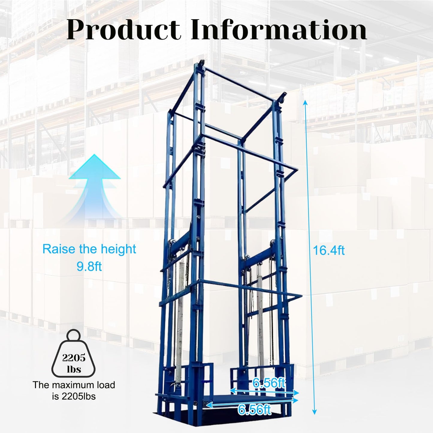 Customized Hydraulic Cargo Lift, 2200lbs 1 Ton Goods Lift for Warehouse, 2m x 2m Platform Material Lift, Heavy Duty Mezzanine Freight Lift Alternative for Industrial Factory (9.8FT Lifting Height)