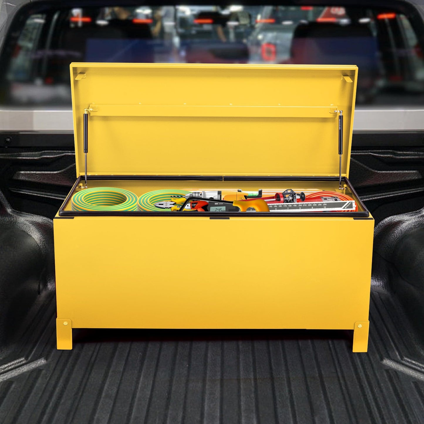 MilleLoom 36" Heavy Duty Aluminum Truck Bed Tool Box – Waterproof Lockable Storage Chest with Side Handles, Tool Organizer for Pickup Truck, RV, Trailer & Jobsite, Yellow