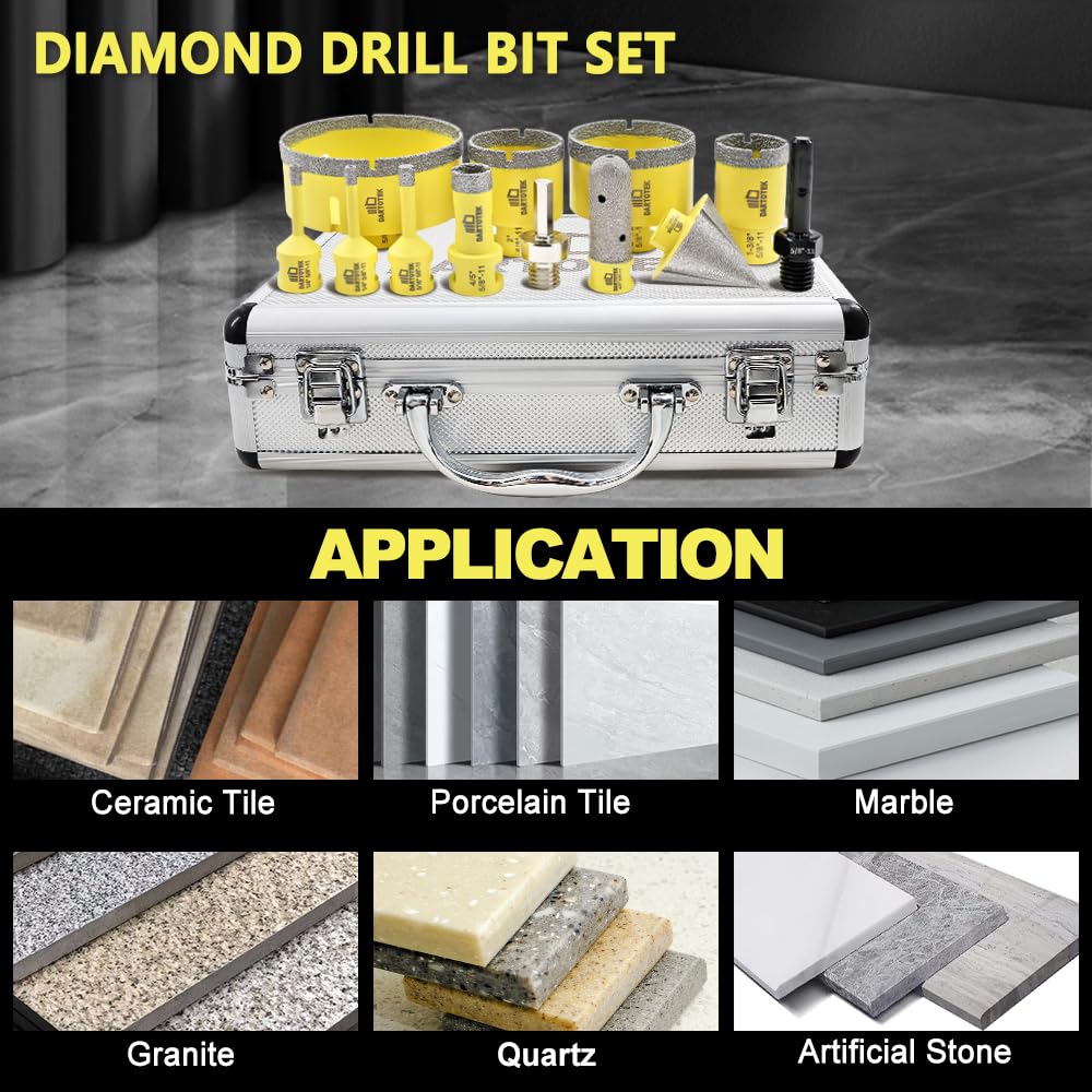 Diamond Core Drill Bits Set 12PCS - DARTOTEK Tile Hole Saw Kit and SHDIATOOL Electroplated Diamond Hand Polishing Pads Foam Back