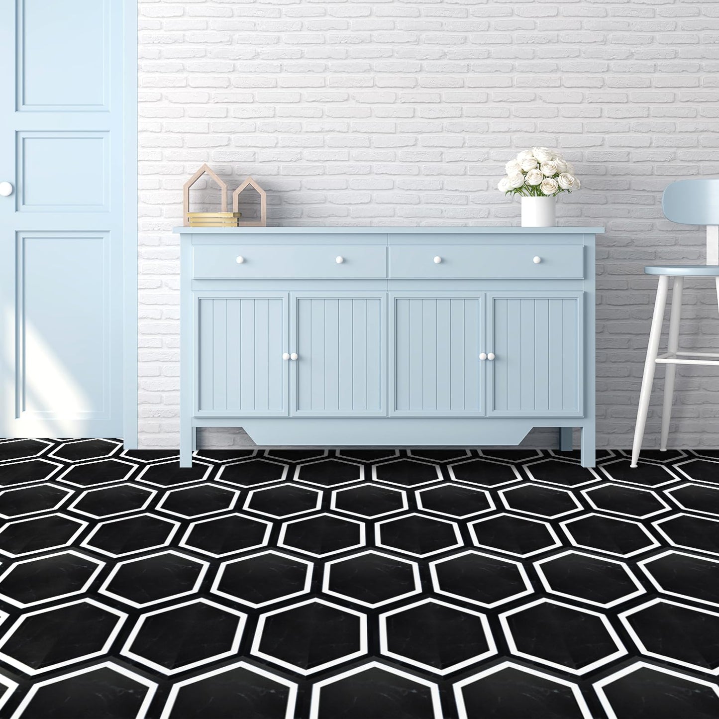 Art3d 30-Pack Hexagon Peel and Stick Flooring Tile Marble Look, Self Adhesive Waterproof Vinyl Floor Tile for Kitchen Bathroom Living Room Bedroom, 11.8" x 10.2" Black Marble