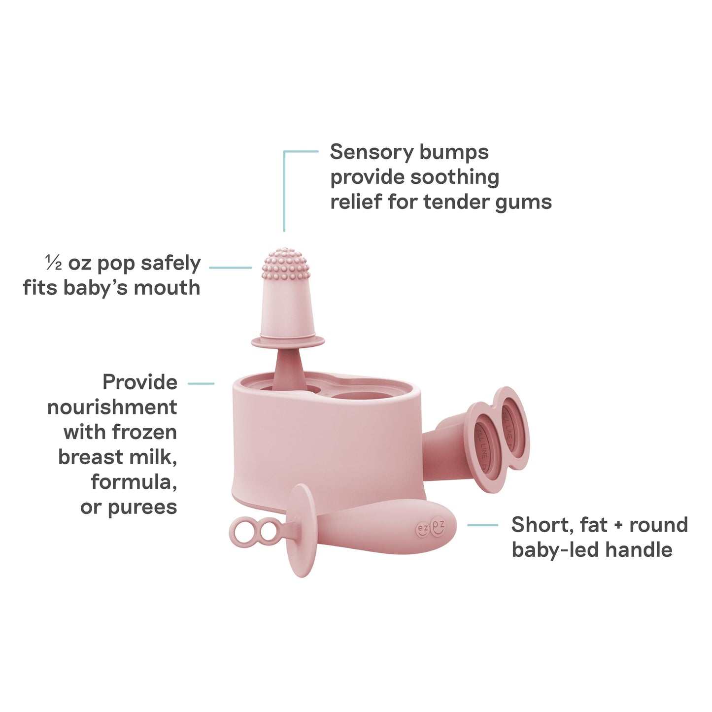 ezpz Tiny Pops (Blush) - 4 Months+ - Popsicle Mold Set with Two Wands for Infants - Baby-Led Weaning + Teething Essentials