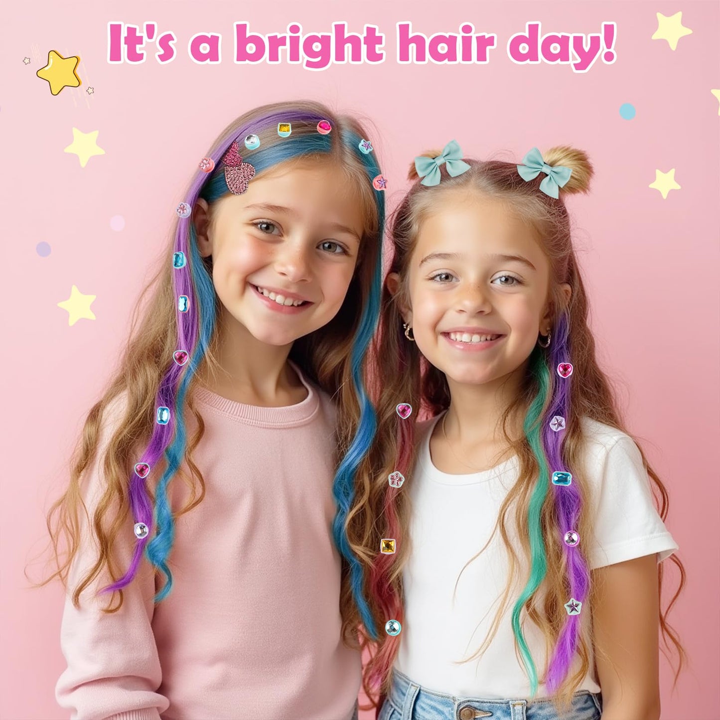 Hair Gem Stamper Kit with Temporary Hair Chalk, Gem Stapler for Hair, Hair Jewel Stamper for Girls Toy, Washable Hair Chalk Bedazzler Kit for Girl, Reusable Hair Styling Tool for Ages 6-12 Girls
