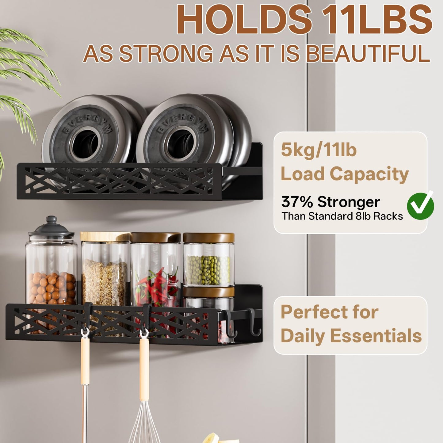DTUQYX 4 Pack Magnetic Spice Rack for Refrigerator, Heavy Duty Metal Magnetic Fridge Spice Rack Organizer with 4 Hooks, No Drilling Rustproof Spice Storage for Kitchen Organization,11LB Load Capacity