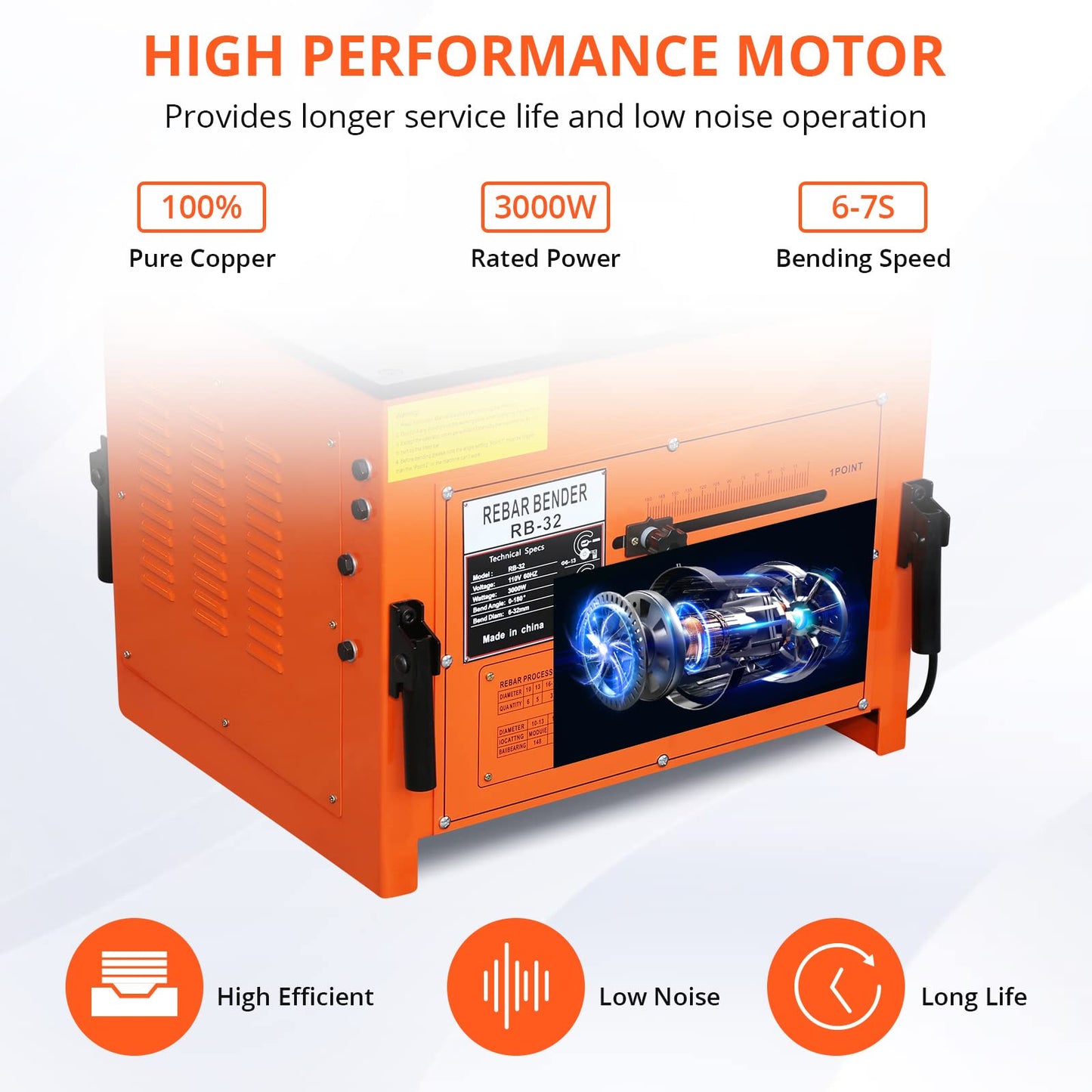 Electric Rebar Bender 3000W up to 1.3 inch with Our Electric Bender - Achieve 0-180° Angles, Operate with Convenient Foot Pedal Switch & from Powerful 3000W Motor