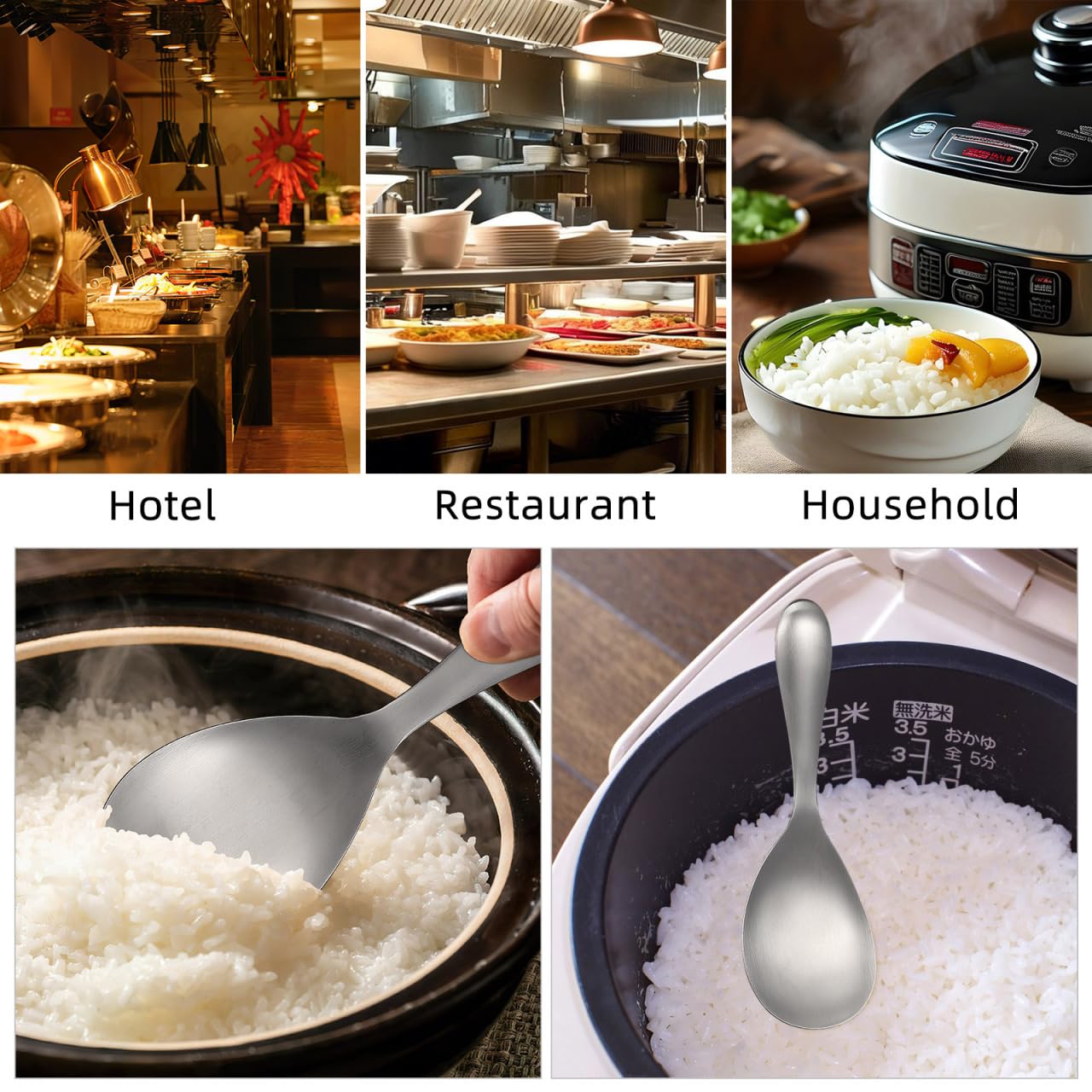 Cabilock 2Pcs Rice Spoons for Serving, Stainless Steel Rice Paddle Spoon Non Stick, Kitchen Silverware Utensils for Home Restaurant