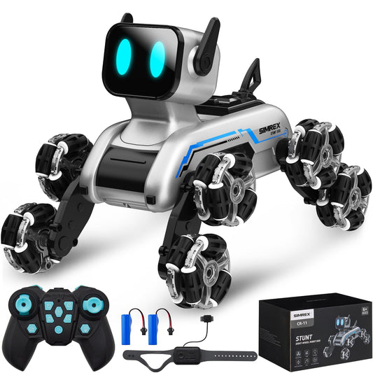 SIMREX Robot Dog RC Stunt Car Toys - Gesture Sensing Remote Control car with Mecanum Wheels, LED Eyes, 3 Sound Effects, Birthday Gift for Kids Boys Girls