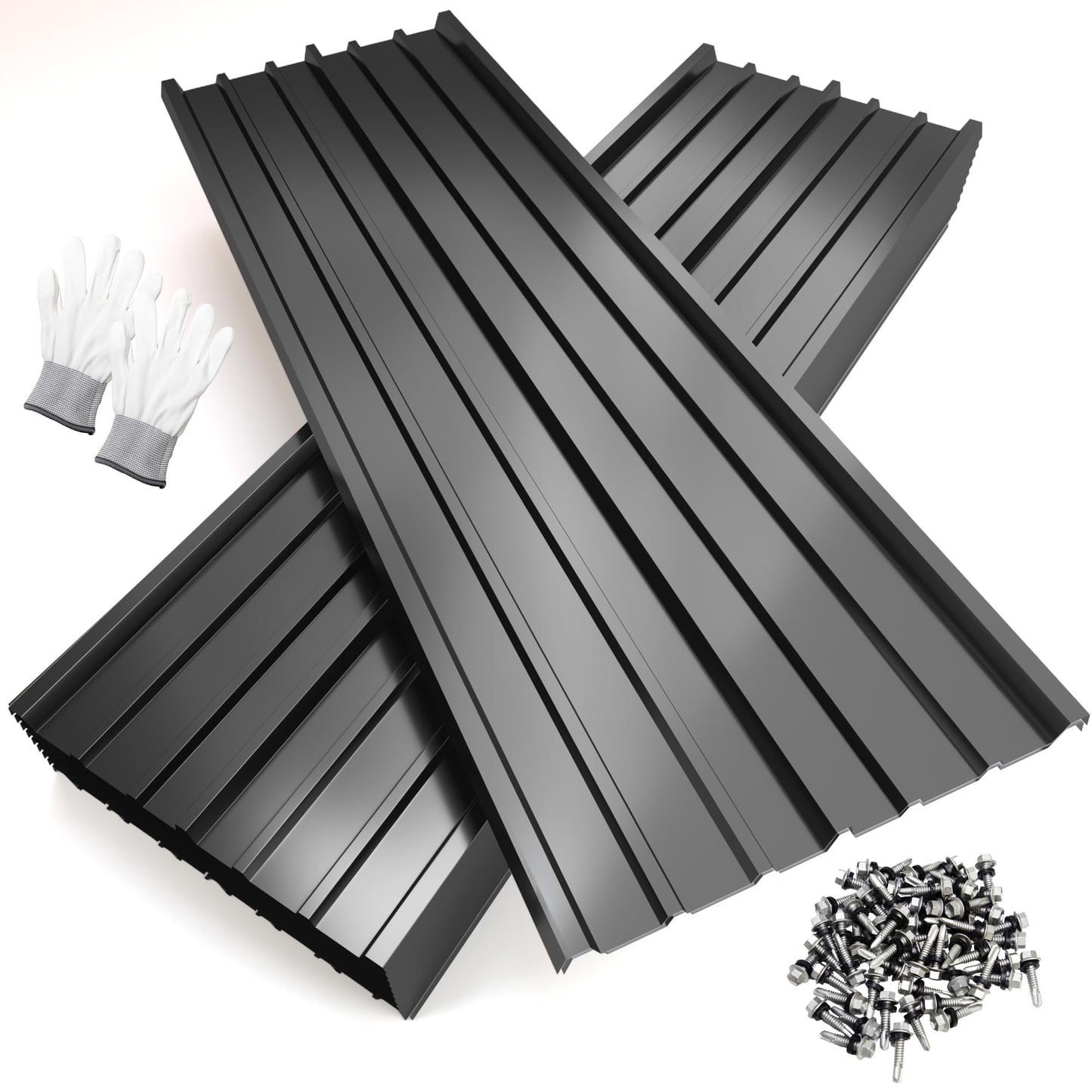 NeatiEase 20 Pcs Metal Roofing Panels, 6.1 Feet Corrugated Galvanized Roofing Panels Metal Siding Panels with Steel Screws for Pergola, Gazebo, Shed, Outdoor Storage, Chicken Coop,Garages (Black)