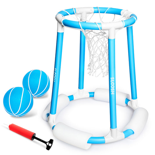Sloosh Pool Basketball Hoop Set, Floating Basketball Pool Game, Swimming Floats Toys with Balls Pump, Summer Outdoor Water Play Toy for Kids and Adults (Blue)