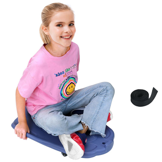 Large Scooter Board for Kids,Plastic Indoor Floor Scooter Board with Handles, Buckle and 1 Rope, 5 Wheels, Gym Scooters for Indoor Outdoor Sitting and Sports Training,Blue