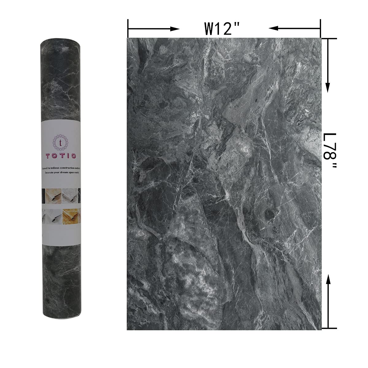 TOTIO Gray Marble Contact Paper Textured Grey Granite Wallpaper Peel Stick Countertop Contact Paper Removable Waterproof Adhesive Thick Matte Marble Look Wall Paper Roll Kitchen Table Vinyl Wrap