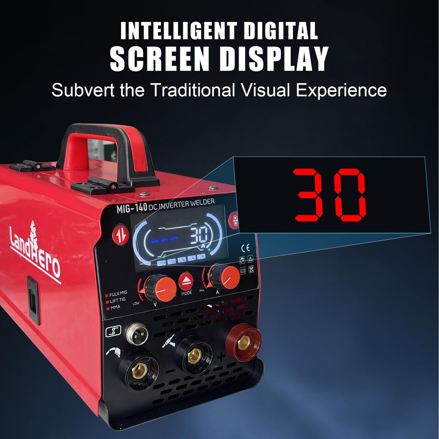 Landhero140A Inverter Welding Machine, Multi-Process Flux MIG/Lift TIG/MMA Welder with Synergic MIG Control, Supports AWS Electrodes -Ideal for Assembly, Repairs & Field Operations