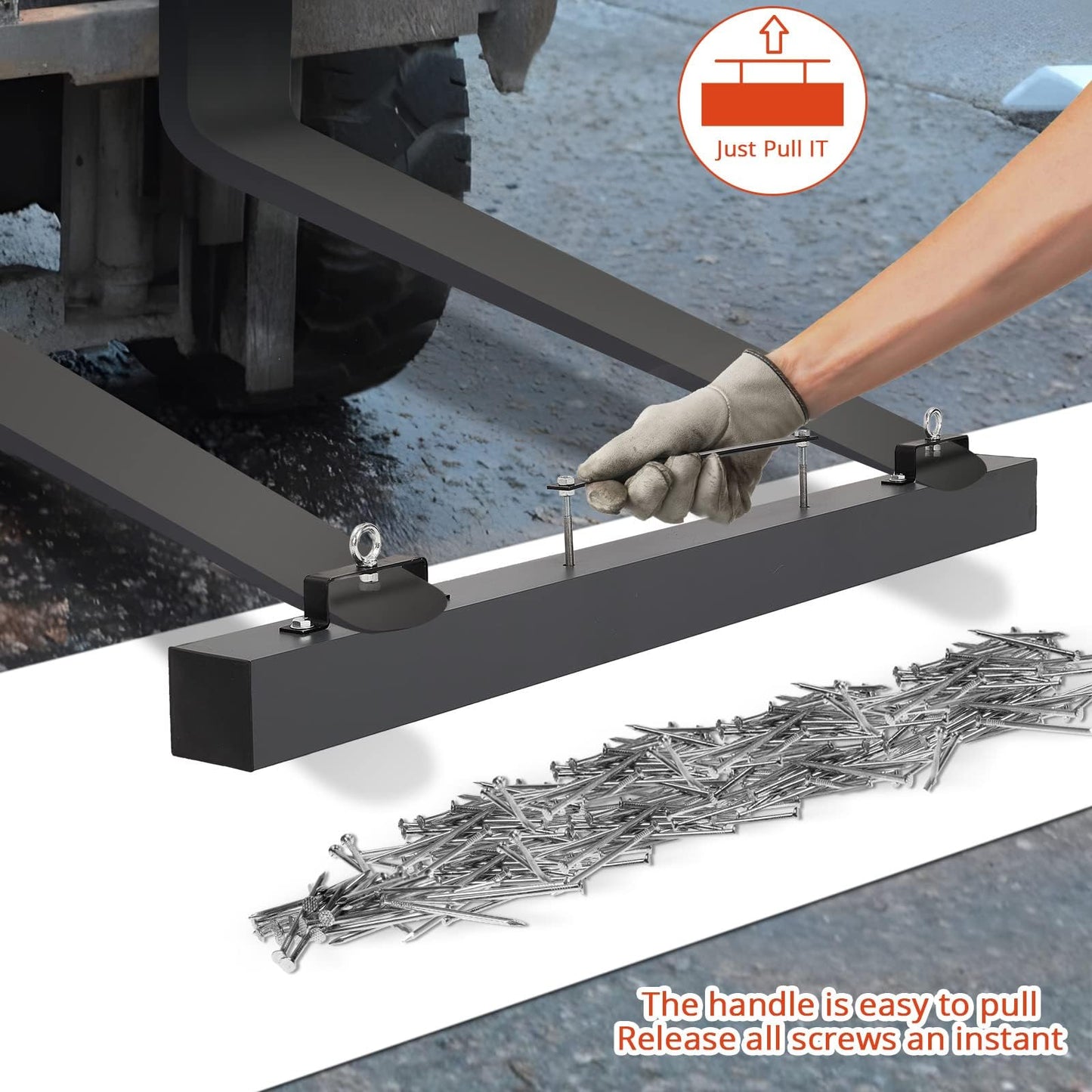 Hanging Magnetic Sweeper Pickup Tool, 60 Inch Magnetic Nail Sweeper for Pick Up Bolts Nails Iron Chips Metals, Nail Magnet Sweeper for Easy Metal Debris Clean-Up