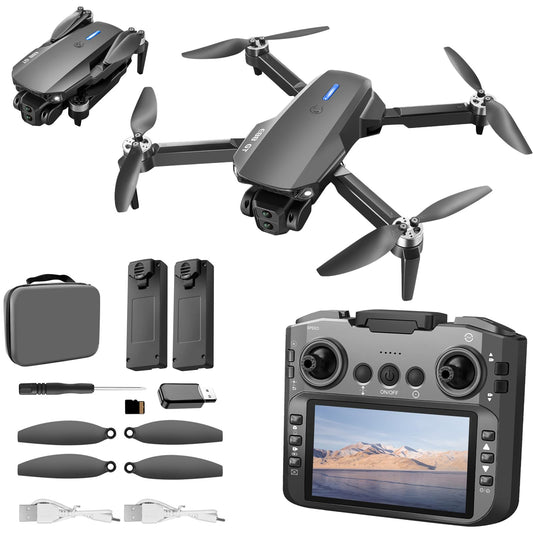 elecci E88 PRO Drone with 4.91 Inches Screen Controller with SD card, 2 batteries, Brushless Motor, Optical Flow Localization, Active Obstacle Avoidance. (Black-2 batteries)