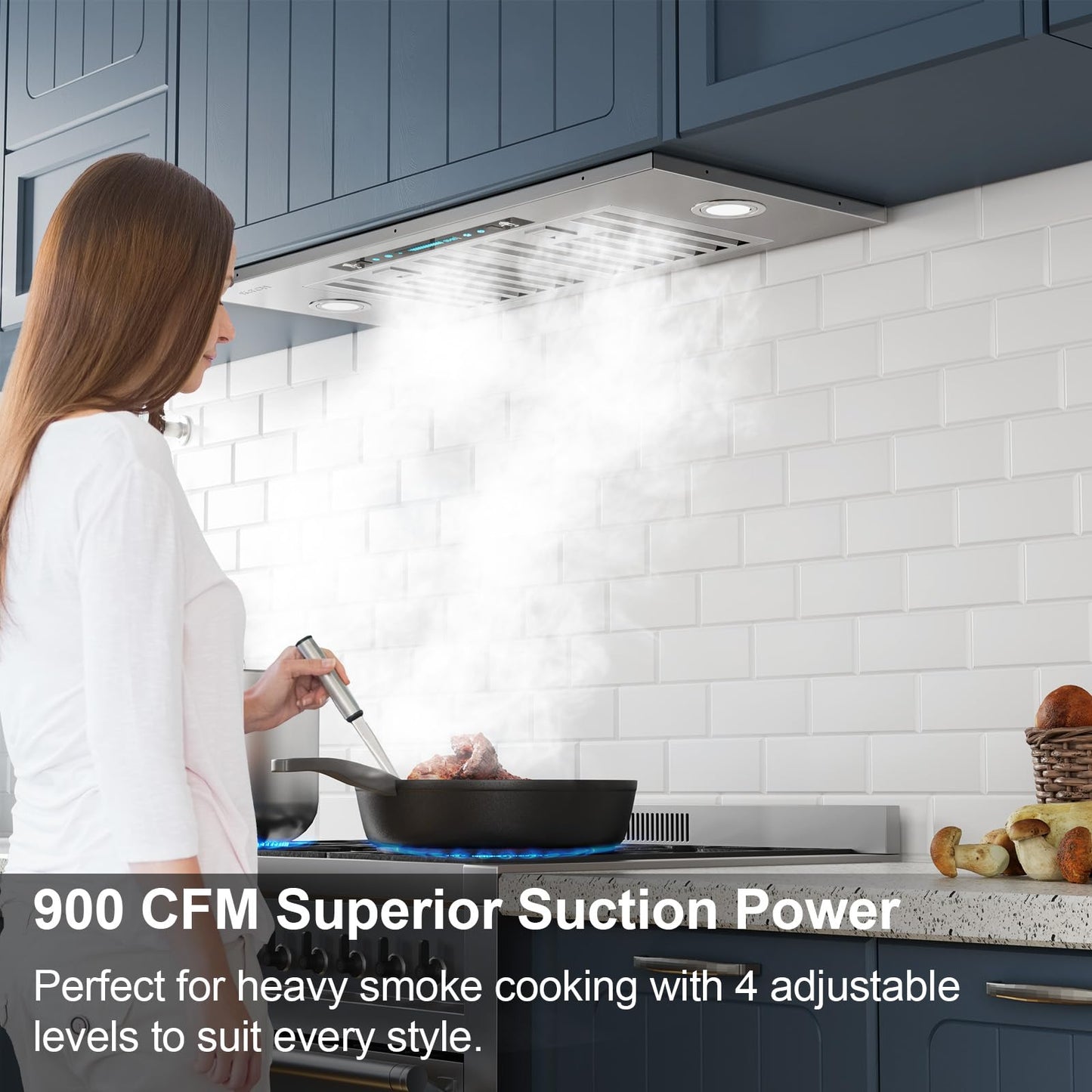 IKTCH 36 inch Range Hood Insert 900 CFM, Ducted/Ductless Convertible Stainless Steel Kitchen Vent Hood, with Gesture Sensing, Touch & Remote Control