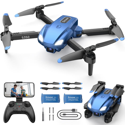 Drone for Kids with 1080P HD Camera - S350 Foldable Mini Drones Toys Christmas Birthday Gifts for Boys Girls, RC Helicopter Quadcopter with Altitude Hold, One Key Start, 3D Flips, 2 Batteries, Blue