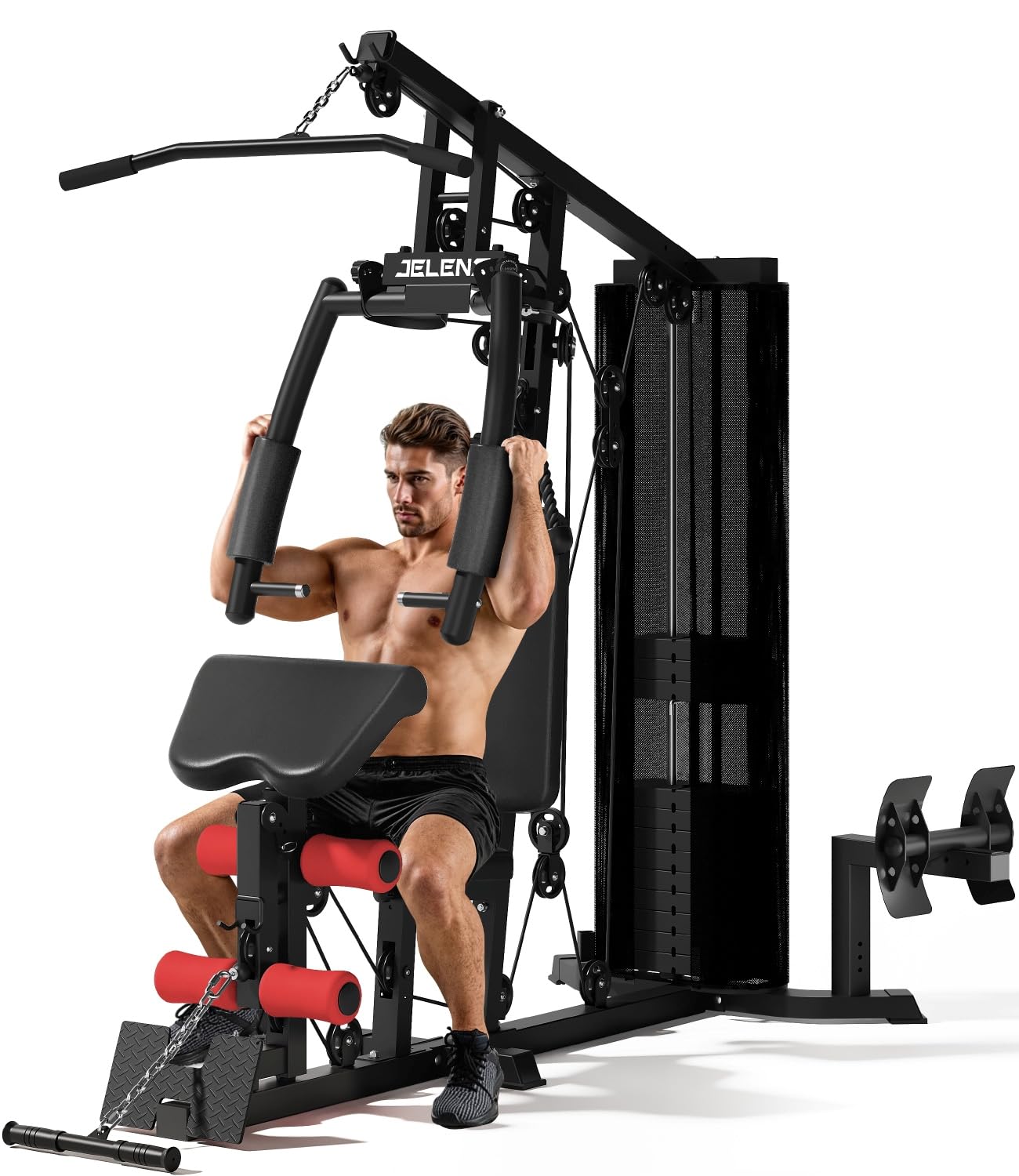 JELENS Home Gym, Multifunctional H11 Home Gym Equipment, Workout Station with 146LBS Weight Stack, Exercise Equipment with Pulley System for Full Body Training (Black)