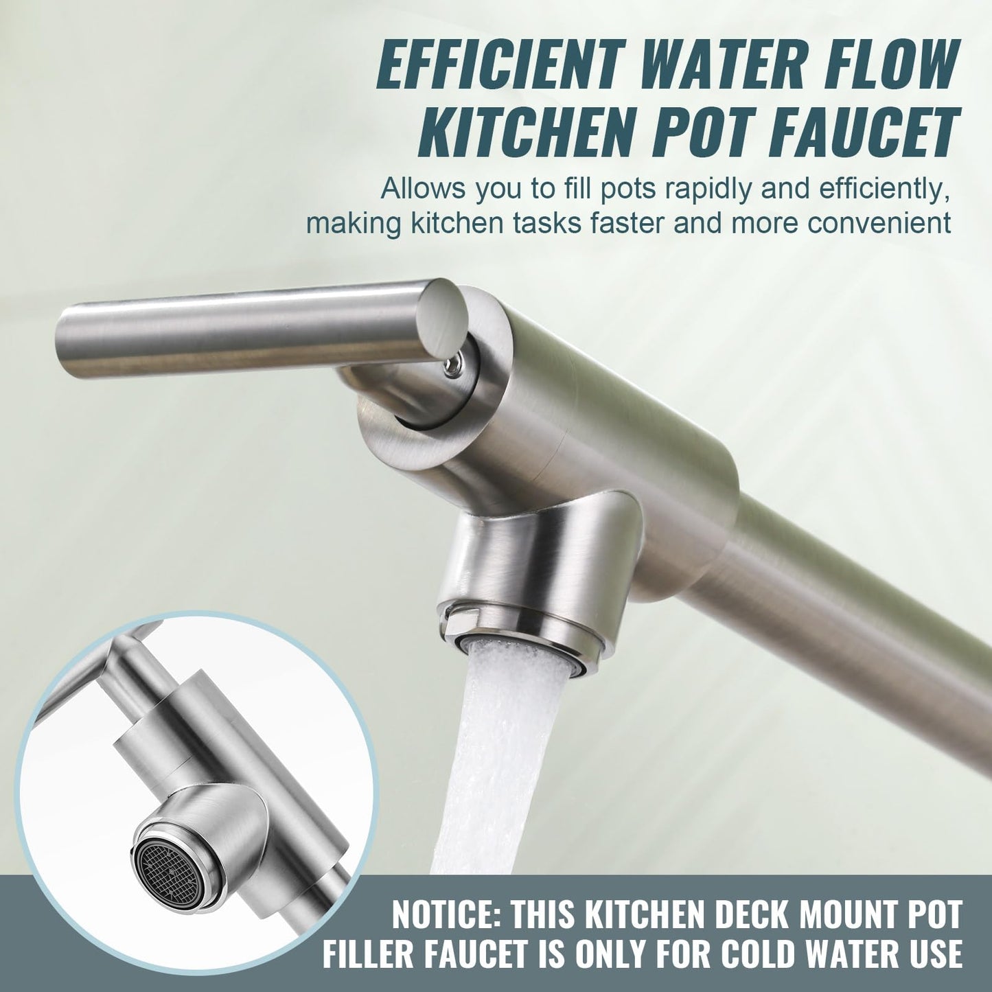 Pot Filler Faucet for Kitchen Sink, Deck Mount Pot Faucets Over Stove, Solid Brass Folding Pot Filler, Brushed Nickel Kitchen Faucet with Double Joint Swing Arms