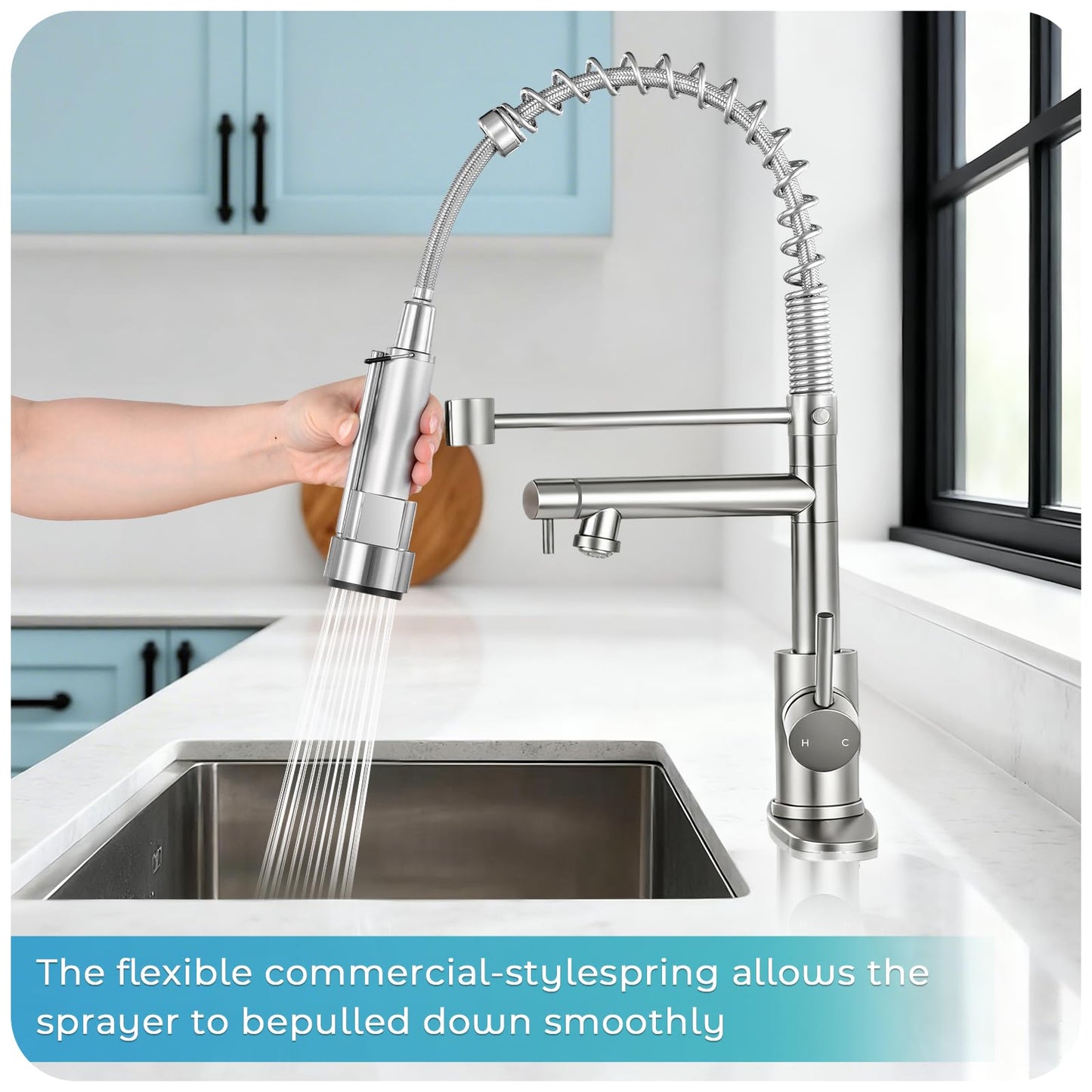 RNDIOZD Kitchen Faucet with Pull Down Sprayer - Brushed Nickel Single Handle Commercial Kitchen Faucets, 2-Spout Kitchen Sink Faucet, Stainless Steel Spring Pull Out Sink Faucet 1/3 Hole
