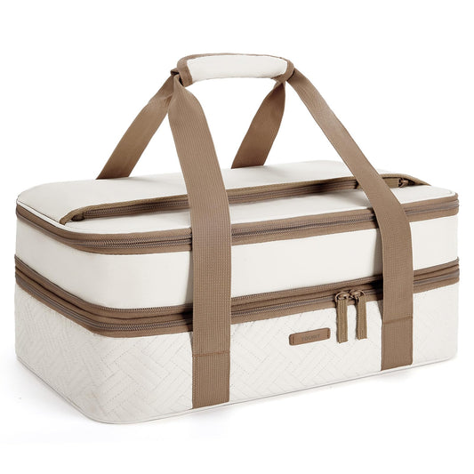 TOURIT Double Decker Insulated Casserole Carrier for Hot or Cold Food Expandable Thermal Food Carrier for Picnic Cookouts Potluck Parties Fits 9" x 13" Baking Dish