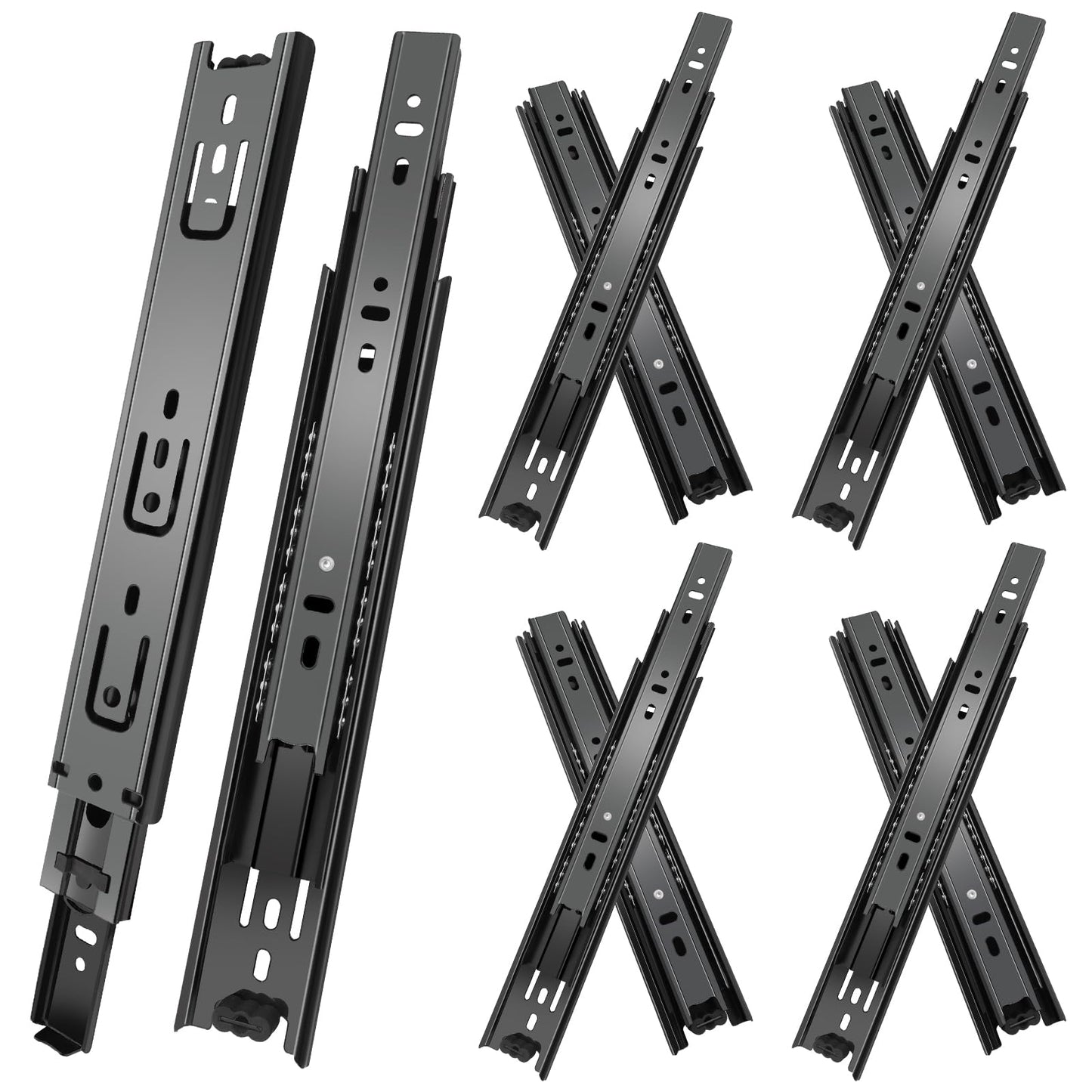 12 inch Drawer Slides 4 Pairs (8pcs) 3 fold Full Extension Side Mount Cabinet Drawer Glides 12" Black Cabinet Rails for Dresser, Cabinet, Kitchen,Trash Can, Wardrobe 100 LB Capacity